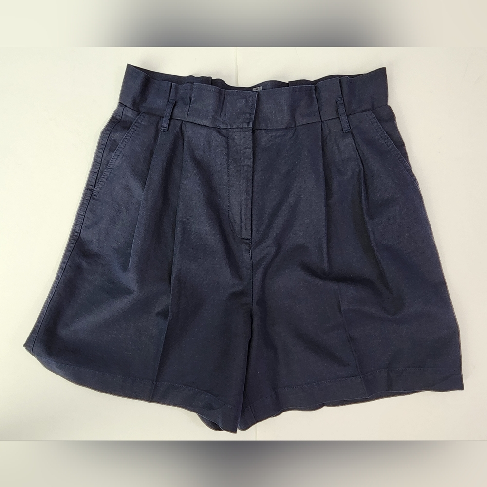 Boden Paperbag High Waisted Linen/Cotton Blend Shorts Size 12 US, Navy